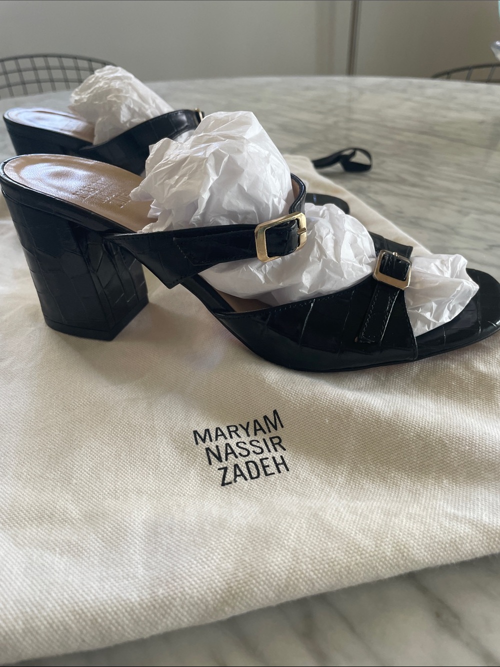 Maryam Nassir Zadeh Black Croc-Embossed Slip-On Heeled Mules - Picture 3 of 7